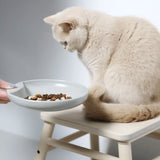 Hoopo Plate Katzenfressnapf grau mit Katze und Katzenfutter