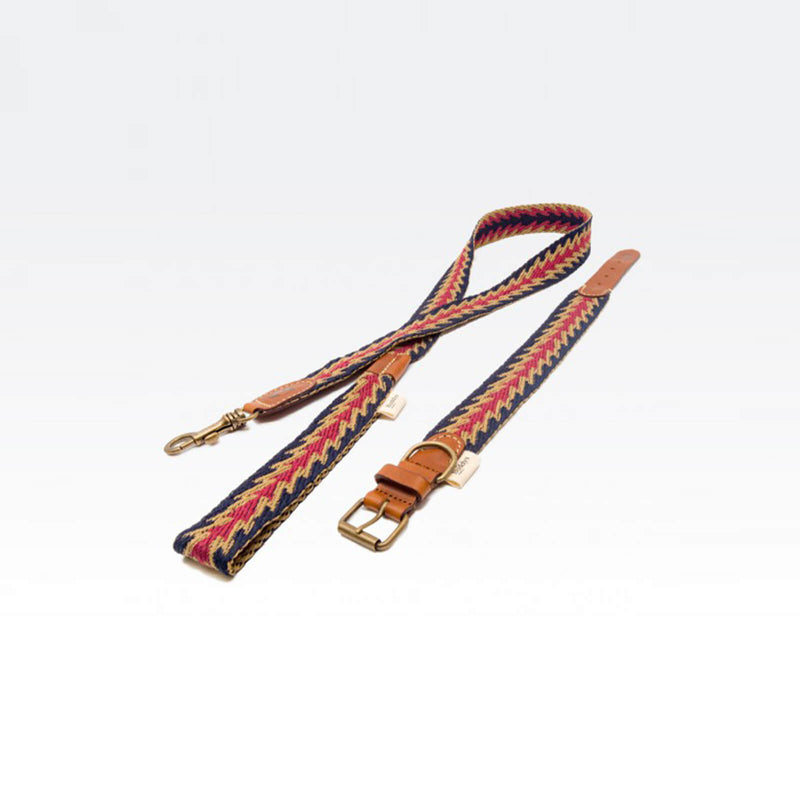 Buddys Hundehalsband Peruvian Arrow Blau mit passender Leine